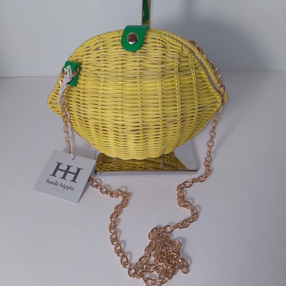 Haute Hippie Handbags - Haute Hippie Yellow Lemon Wicker Crossbody Bag W/Matching Lemon Print Dress